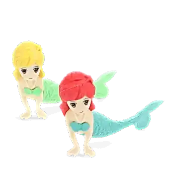 Two mermaid-shaped erasers in different colours