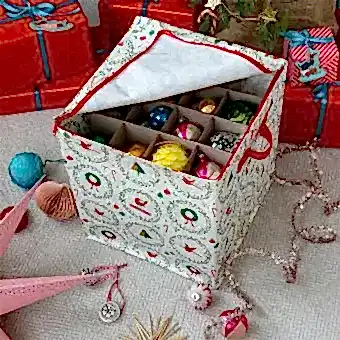 robin christmas decoration bag filled with baubles