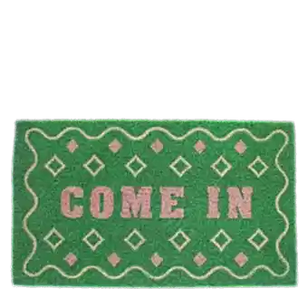 doormat featuring come in print with green background
