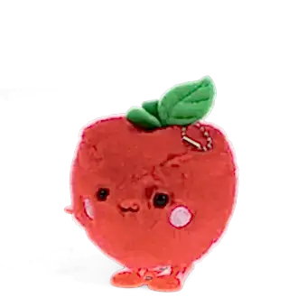 Red apple-shaped plush wind-up toy with a smiling face