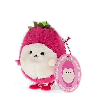 Dragon Fruit-shaped plush wind-up toy with a tag