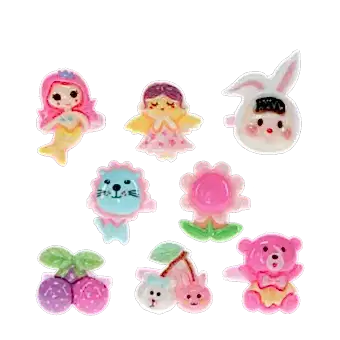 Assorted colourful rings with animal, mermaid, flower, and fruit designs