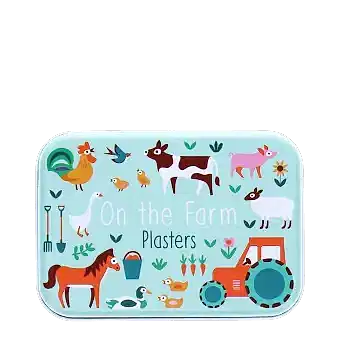 Farmyard animals-themed plasters storage tin