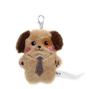 dog-shaped plush keyring wearing a tie with brown ears