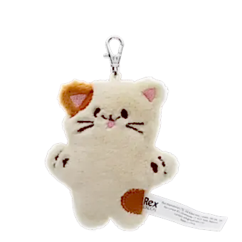 Cat-shaped plush keyring with a metal clasp