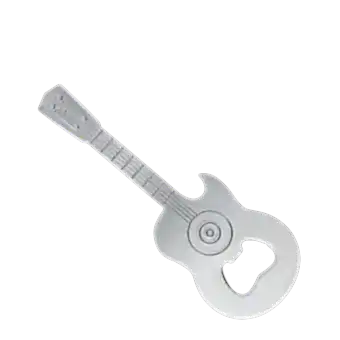 Guitar-shaped fridge magnet with built-in bottle openers in silver