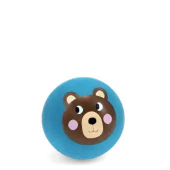 Blue bouncy ball with a bear face design