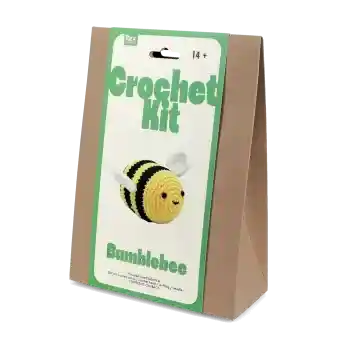 Crochet kit front packaging with bee printed design