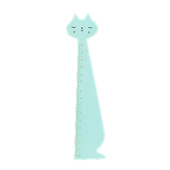 Aqua blue ruler shaped like a sitting cat