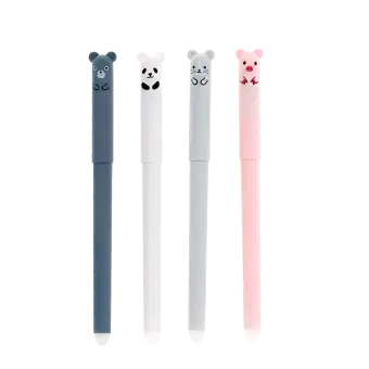 Pack of four animal-themed erasable gel pens in a different colour.