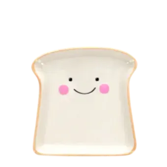 Ceramic trinket dish shaped like a slice of bread with a smiling face and pink cheeks