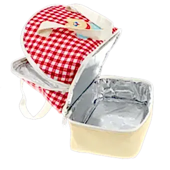 Open red and white checkered lunch bag