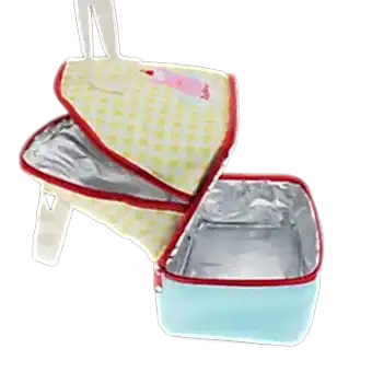 Open yellow and white checkered lunch bag