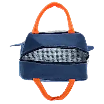 View from top of penguin lunch bag with open zip