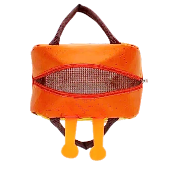 View from top of giraffe lunch bag with open zip