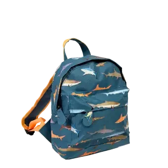 Mini backpack for kids with pictures of sharks