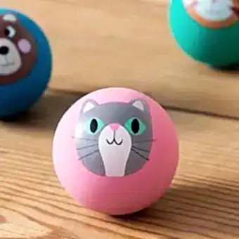 Pink bouncy ball with a cat face design