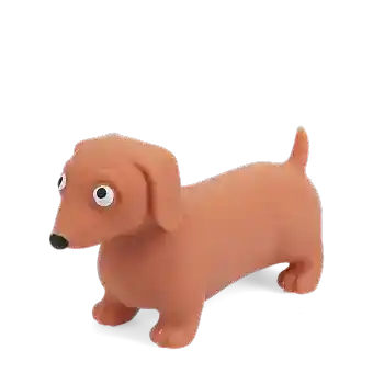 Squeezy squishy toy shaped like a brown sausage dog with floppy ears and a cute face.