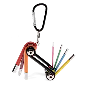 7-in-1 multi-coloured multi-tool with hex keys and screwdriver bits