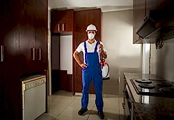 pest control expert in kitchen with a sprayer pest control expert in kitchen with a sprayer